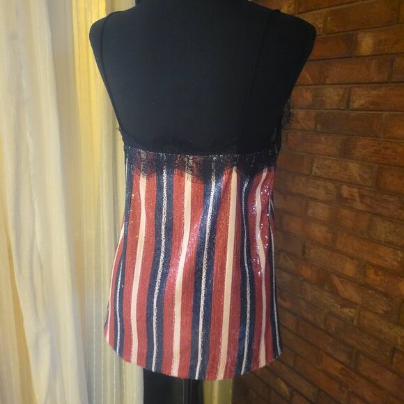 ZARA Sequined Lace Neckline Spaghetti Strap Blouse - Blue/Red/Black/Cream - Sz M - Picture 4 of 14